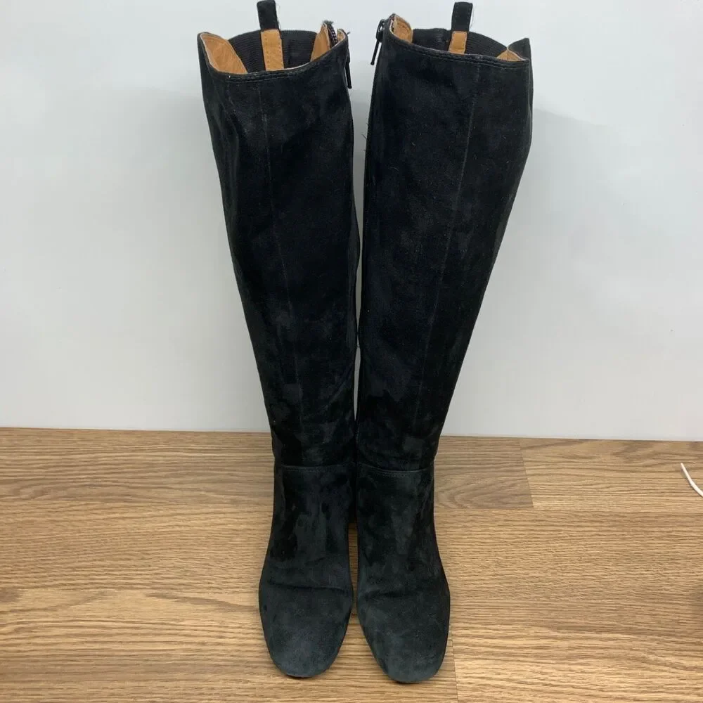 Corso‎ Como Black Suede Leather Heeled Boots Knee High Size 7M Loval Classic